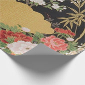 Zwart Goud Japans Kimono Bloemen Decoupage Gift Cadeaupapier (Hoek)