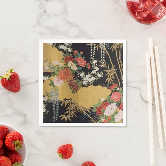 Zwart Goud Japans Kimono Bloemen Decoupage Papier Servet (Insitu)