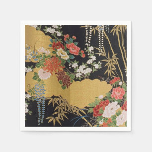 Zwart Goud Japans Kimono Bloemen Decoupage Papier Servet