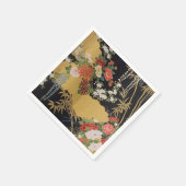 Zwart Goud Japans Kimono Bloemen Decoupage Papier Servet (Hoek)