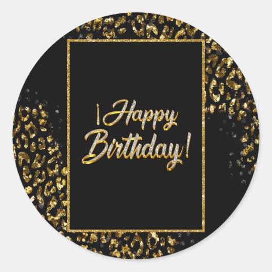 Zwart Goud & Jewel Leopard Ronde Sticker (Voorkant)