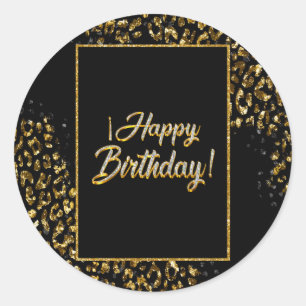 Zwart Goud & Jewel Leopard Ronde Sticker