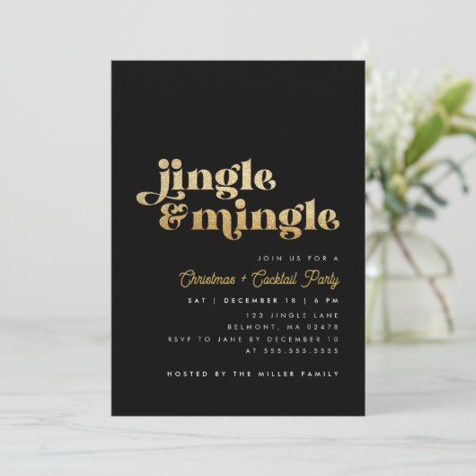 Zwart & Goud Jingle Mingle Modern Kerstfeest Kaart (Staand voorkant)