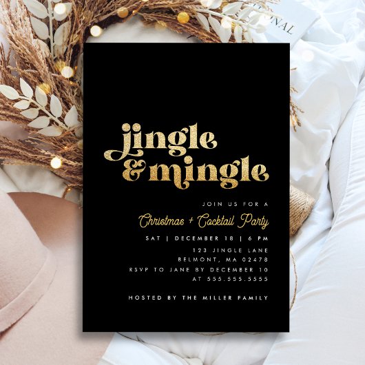 Zwart & Goud Jingle Mingle Modern Kerstfeest Kaart