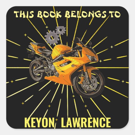 Zwart & Goud Jongen Motorfiets Fiets Custom Vierkante Sticker (Voorkant)