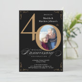 Zwart Goud Kalligrafie 40e Bruiloft Jubileum Kaart (Staand voorkant)