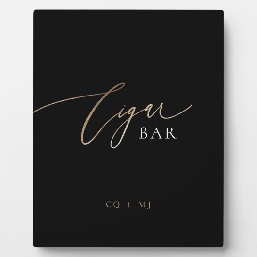 Zwart Goud Kalligrafie Bruiloft Sigaar Bar Teken Fotoplaat (Voorkant)