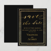 Zwart & Goud Kallistig Huwelijk Save The Date (Voorkant / Achterkant)
