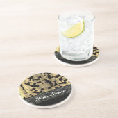 Zwart & goud kanten damast zandsteen onderzetter (Zijkant)