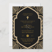 Zwart Goud  Katholiek Nuptial Mass Bruiloft Kaart (Voorkant)