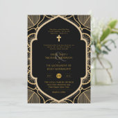 Zwart Goud  Katholiek Nuptial Mass Bruiloft Kaart (Staand voorkant)