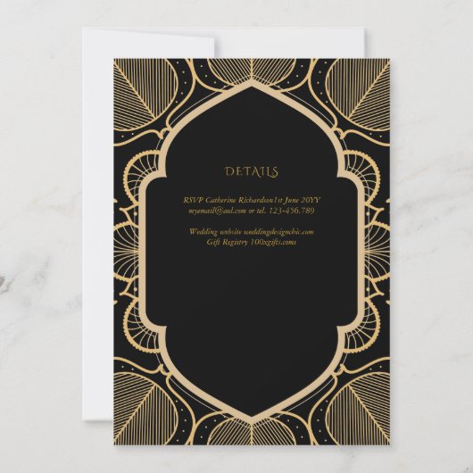 Zwart Goud  Katholiek Nuptial Mass Bruiloft Kaart (Achterkant)