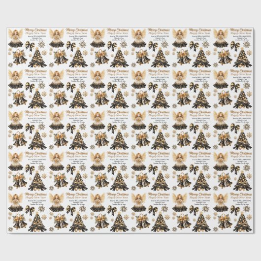 Zwart Goud Kerst Afbeeldingen Cadeaupapier (Vlak)