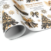 Zwart Goud Kerst Afbeeldingen Cadeaupapier (Rol Hoek)