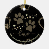 Zwart Goud Kerst HOND PAW PRINTS Gepersonaliseerd Keramisch Ornament (Voorkant)