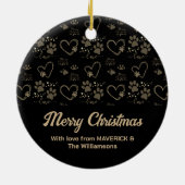 Zwart Goud Kerst HOND PAW PRINTS Gepersonaliseerd Keramisch Ornament (Achterkant)