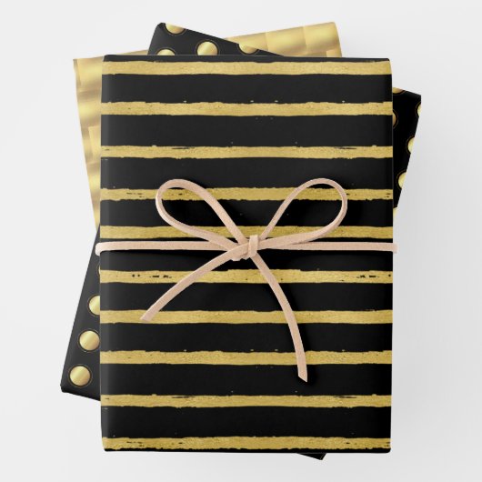 Zwart Goud Kerst Patroon Inpakpapier Vel (In situ)