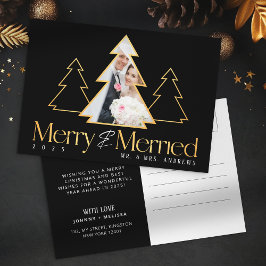 Zwart & Goud Kerstboom Pas getrouwd Foto Feestdagenkaart