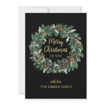 Zwart & Goud Kerstkrans Vakantie Kaart