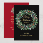 Zwart & Goud Kerstkrans Vakantie Kaart (Voorkant / Achterkant)