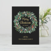 Zwart & Goud Kerstkrans Vakantie Kaart (Staand voorkant)