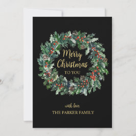Zwart & Goud Kerstkrans Vakantie Kaart