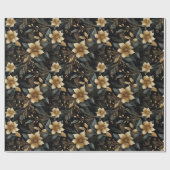 Zwart Goud Kerstmis Bloemen Wit Poinsettia Cadeaupapier (Vlak)