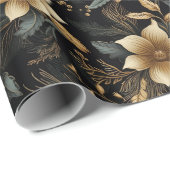 Zwart Goud Kerstmis Bloemen Wit Poinsettia Cadeaupapier (Rol Hoek)