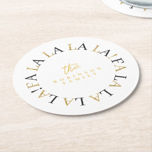 Zwart Goud Kerstmis Fa La ID1009 Ronde Kartonnen Onderzetter (Gebogen)