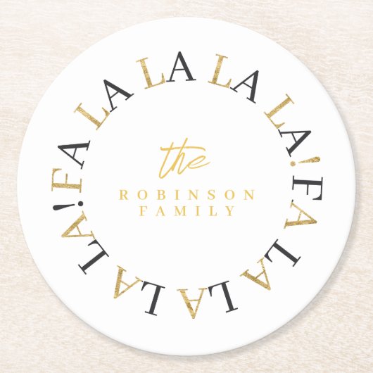 Zwart Goud Kerstmis Fa La ID1009 Ronde Kartonnen Onderzetter (Voorkant)