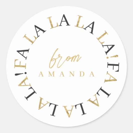 Zwart Goud Kerstmis Fa La ID1009 Ronde Sticker (Voorkant)