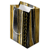 Zwart Goud Kerstmis Fa La Patroon # 27 ID1009 Medium Cadeauzakje (Voorkant Gekanteld)