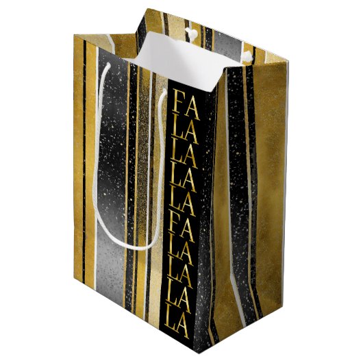 Zwart Goud Kerstmis Fa La Patroon # 27 ID1009 Medium Cadeauzakje (Voorkant Gekanteld)