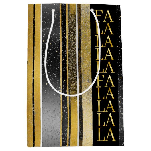 Zwart Goud Kerstmis Fa La Patroon # 27 ID1009 Medium Cadeauzakje (Voorkant)