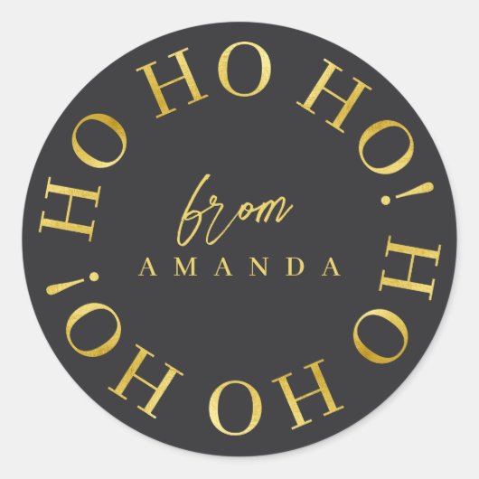 Zwart Goud Kerstmis Ho Ho ID1009 Ronde Sticker (Voorkant)