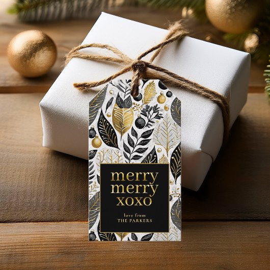 Zwart Goud Kerstmis Merry Patroon#21 ID1009 Cadeaulabel