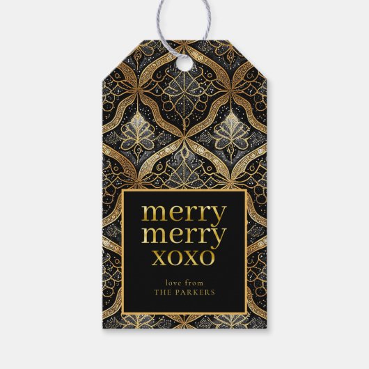 Zwart Goud Kerstmis Merry Patroon#31 ID1009 Cadeaulabel (Voorkant)