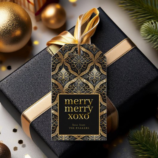 Zwart Goud Kerstmis Merry Patroon#31 ID1009 Cadeaulabel