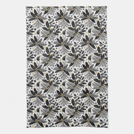 Zwart Goud Kerstmis Merry Pattern#17 ID1009 Theedoek (Verticaal)