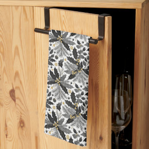 Zwart Goud Kerstmis Merry Pattern#17 ID1009 Theedoek