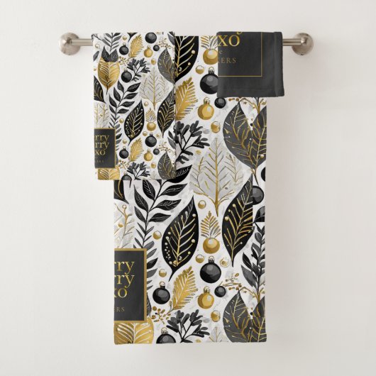 Zwart Goud Kerstmis Merry Pattern#21 ID1009 Bad Handdoek (Insitu)