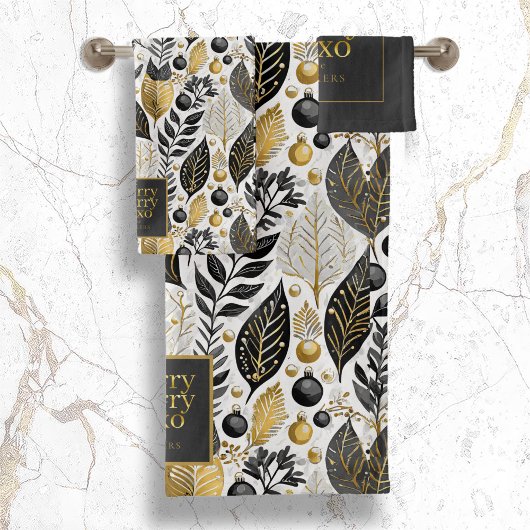 Zwart Goud Kerstmis Merry Pattern#21 ID1009 Bad Handdoek