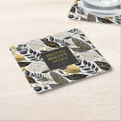 Zwart Goud Kerstmis Merry Pattern#21 ID1009 Kartonnen Onderzetters (Schuin)