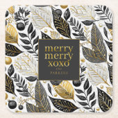 Zwart Goud Kerstmis Merry Pattern#21 ID1009 Kartonnen Onderzetters (Voorkant)