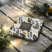 Zwart Goud Kerstmis Merry Pattern#21 ID1009 Kartonnen Onderzetters