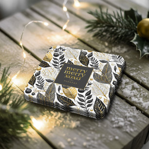 Zwart Goud Kerstmis Merry Pattern#21 ID1009 Kartonnen Onderzetters
