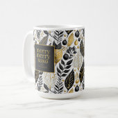 Zwart Goud Kerstmis Merry Pattern#21 ID1009 Koffiemok (Voorkant links)