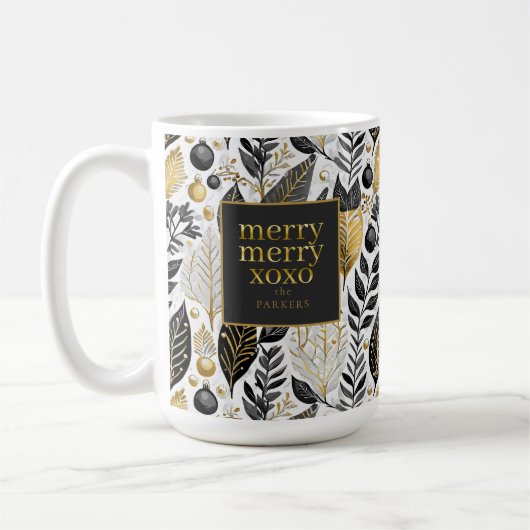 Zwart Goud Kerstmis Merry Pattern#21 ID1009 Koffiemok (Links)