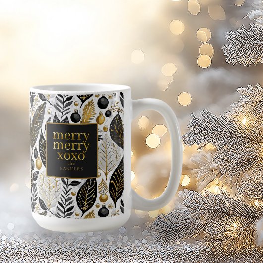 Zwart Goud Kerstmis Merry Pattern#21 ID1009 Koffiemok