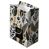 Zwart Goud Kerstmis Merry Pattern#21 ID1009 Medium Cadeauzakje (Voorkant Gekanteld)